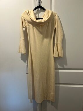 Callahan Cream Midi Dress with Cowl Neck and Bell Sleeves